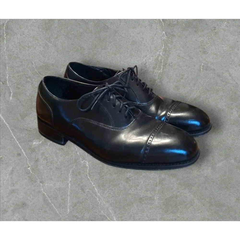 Florsheim Mens Black Lexington 17067-01 Lace Up Cap Toe Oxford Shoes Size 10D